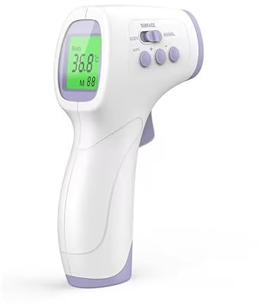 Termometro Frontale Infrarosso Medico Termometro Senza Contatto per Adulti Bambini Neonati, Display LCD Modalità con Indicatori Colorati Opzione Sonora, e 32 Memorie.