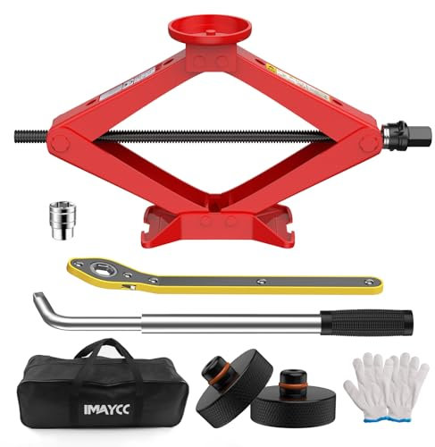IMAYCC 2.5T Wagenheber Kit für Tesla Model Y/S/X/3 mit 2 Gummiauflage Tesla, 2500KG Scherenwagenheber für AutoTragbarer mit Radmutternschlüssel, Kit Auto-Notfallset Ideal für Wartung und Reparatur