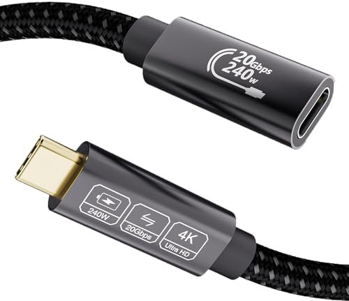 EUDOBEL Alargador USB C 240W 1m, Cable Extension Tipo C 3.2Gen2 20Gbps, 4K@144Hz 5K@60Hz Macho a Hembra para Thunderbolt 4, iPhone16, iPhone15, Switch, MacBook, Monitor