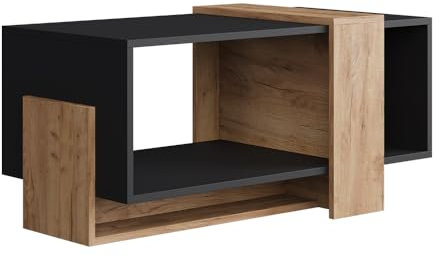 Vicco Couchtisch Aven, Couchtisch mit der Ablage, Anthrazit/Goldkraft Eiche, 91.8 x 49 cm