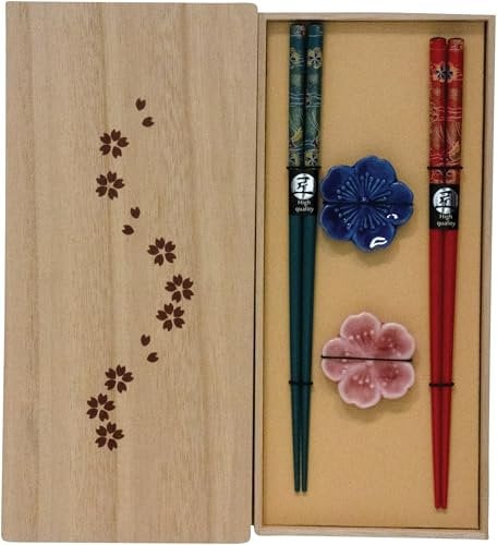 JADE TEMPLE Essstäbchenset mit Blumen Bänkchen in Holzbox - 1 Set