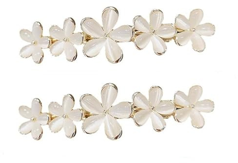 2 pinzas para el pelo de ópalo con flores doradas, pasadores de boda brillantes dorados para el pelo, para San Valentín, boda, graduación, compromiso, cumpleaños, accesorios decorativos para mujeres y