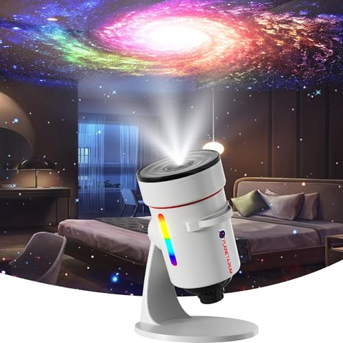 Projecteur Galaxy amélioré avec effets HD 4K, 10 modes nébuleuses réalistes, minuterie automatique et veilleuse 7 couleurs, large couverture de plafond pour chambre à coucher, cinéma maison, blanc