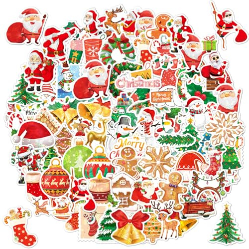 TYXHXTF 100 Pezzi Christmas Stickers Decorazioni Natalizie Etichette Adesive Natalizie e Adesivi di Natale per Bambini, Stickers Aesthetic e Scrapbooking, Adesive Divertenti per Pacchetti