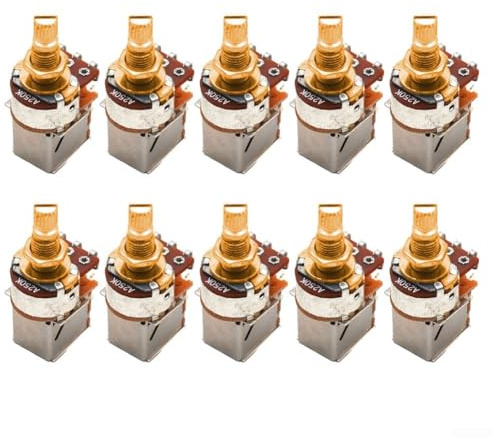 GLFLOW Gitarren-Potentiometer-Set, 10 Stück, 18 mm, geteilter Schaft, A250K/B250K/A500K/B500K, Lautstärkeregler, inklusive Unterlegscheibe und Befestigungsmutter (A250K)