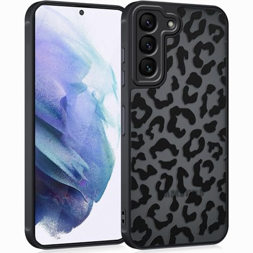 Coqinen Handyhülle für Samsung Galaxy S21 Hülle, Matt Transluzente Case mit Stilvolle Leopard Muster, Silikon Aesthetic Schutzhülle mit Kratzfeste PC Rückseite + Stoßfest TPU Bumper - Schwarz