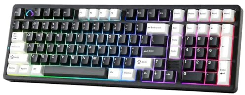 AFteweACN Weiß QMK VIA kabellose mechanische Tastatur AL98 1800-Layout, vorgeschmierte Hot-Swap-Dichtung, RGB-kompatibel mit(Black)