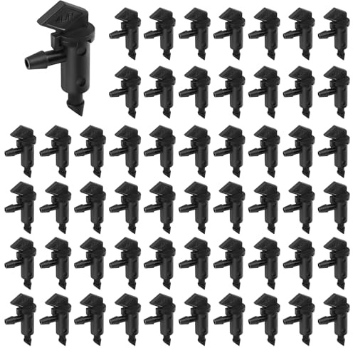 Kalolary - Transmisores de riego Gota-a-Gota, caudal 4 l/h | 60 goteros en forma de bandera, con válvula de parada, para tubos de 4 mm/7 mm, para árboles, arbustos y césped (negro)