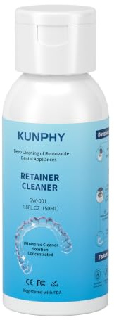 KUNPHY Ultrasonic Retainer Cleaner Solution for All Ultrasonic Cleaner | Professional Cleaning of Invisible Aligners, Denture, Mouth Guards, Remove Odors, Stains, Mild and Natural Formula, 50 ML