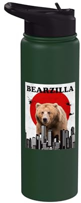 Bearzilla Bear Japanese Sunset Retro Style Stainless Steel Insulated Water Bottle