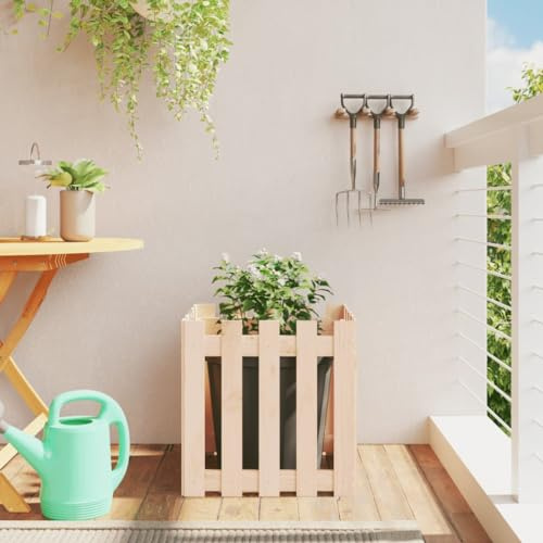 LoogCape Pflanzkübel Lattenzaun Design aus massivem Kiefernholz 50 x 50 x 50 cm für Balkon, Terrasse, Garten, Fensterbank, drinnen und draußen, vielseitig für Blumen und Kräuter