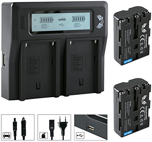 2X SK Akku Ersatz für Sony NP-FM500H | 2040mAh | NP-FM500 + LCD Doppel Ladegerät für Sony Alpha 57 77 99 A58 A65 A68 A77 A99 II DSLR A700 A850 A900