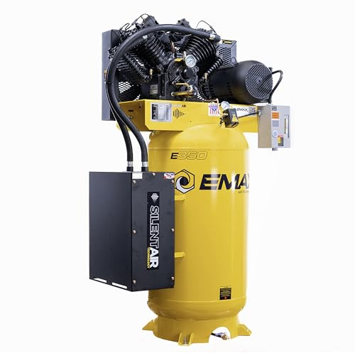 EMAX E350 Stationary Air Compressor - 7.5hp 80 Gal. 2 Stage Single Phase Industrial Compressor with Pressure Lubricated Pump & Whisper Quiet System - ES07V080V1.