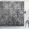 ABAKUHAUS Damask Duschvorhang, Klassische Blumenverzierung, Stoffliches Gewebe Badezimmerdekorationsset mit Haken, 175 x 180 cm, Schwarz Grau