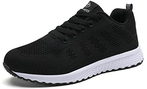 Minbei Damen Turnschuhe Hallenschuhe Atmungsaktiv Outdoor Fitnessschuhe Laufschuhe Schnürsenkel Frauen Sportschuhe Flach Schwarz 39 EU
