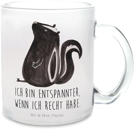 Mr. & Mrs. Panda Teetasse Stinktier Sitzen - Geschenk, Besserwisser, Teebecher, Skunk, Tasse mit Henkel, Teeglas, Glas Teetasse, Büro