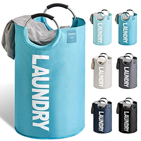 YOUDENOVA Wäschekorb Faltbar Wäschesammler Wäschesack Laundry Baskets 92L Kapazität mit Griff Blau