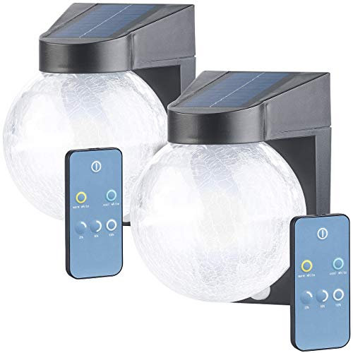 Luminea Wandleuchte dimmbar: 2er Pack Solar-LED-Wandleuchte im Crackle-Glas-Design, PIR-Sensor, (Außenleuchte mit Nachtlicht, Tür-Lampen Solar, Solarleuchte Bewegungsmelder)