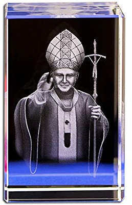 Heiliger Papst Johannes Paul II Statue 3D lasergeätzte Kristallglas-Würfel, Gravur für Heimdekoration oder Kirchenkapel