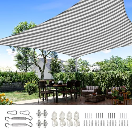 Quictent Sonnensegel, rechteckig, 185 g, HDPE, 3,6 x 4,8 m, 98 % UV-Schutz, für Außenbereich, Terrasse, Garten, mit Hardware-Kit (Weiß und Grau)