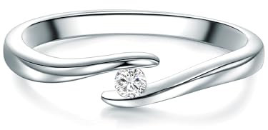 Trilani Damen-Solitärring Sterling Silber Zirkonia weiß im Brillantschliff - Spannring gedreht Verlobungsring Antragsring Trauring