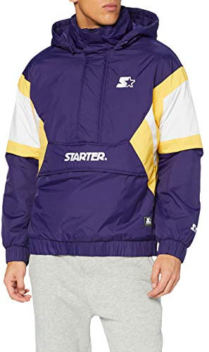 Starter Black Label Color Block Veste rétro Demi-Zip Coupe-Vent, Violet/Blanc/Jaune, XL Homme