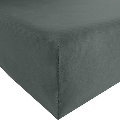Erwin Müller Spannbettlaken, Spannbetttuch Bayreuth, Multi-Stretch-Jersey anthrazit Größe 180x210 cm - 200x220 cm - strapazierfähig, passformbeständig, mit Rundumgummi