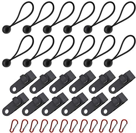 YINETTECH Lot de 36 Pinces à vis en Forme de Crocodile, Pinces de Serrage, Boucles de Serrage avec Cordon élastique à Boule, kit pour Camping, tentes, auvents et bâches