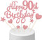 Boao 8 Pcs 90th Birthday Cake Toppers Sets Include 2 Happy 90th Topper with 6 Star and Heart Decor, Glitter Cake Decorations for Ladies Women Mum Birthday Party
