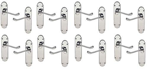 Golden Grace Victorian Scroll Premium Door Handles on Shaped Backplate Lever Latch in Polished Chrome Finish, Epsom Design, 8 Pairs