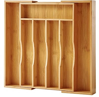 Bamboo Kitchen Drawer Organizer-Expandable Silverware Tray for Drawer/Utensil Holder and Cutlery Tray with Grooved Drawer Dividers for Flatware and Kitchen Utensils by oridom (Natural)