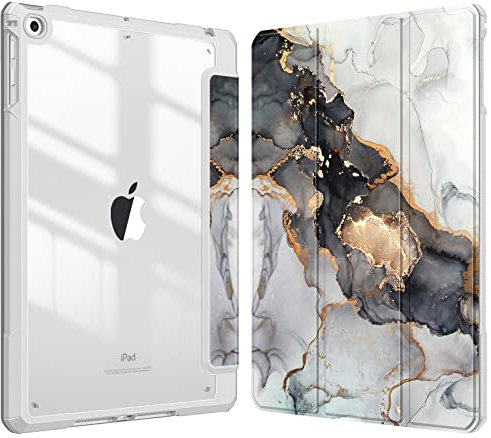 Fintie Hybrid Hülle mit Stifthalter für iPad 6./5. Generation 2018/2017, iPad Air 2/Air 1. Gen 9.7 Zoll - Stoßfeste Schutzhülle mit transparenter Hartschale auf der Rückseite Trübe Marmor