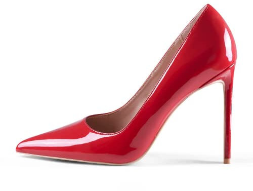 GENSHUO Womens Stiletto Court Shoes 10CM Sexy Slip On Pointed Toe Patent High Heels for Party Prom Wedding Stiletto Heels Red Size 7.5 UK