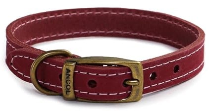 Ancol Timberwolf Leather Dog Collar in Raspberry - Handcrafted Top Grain Bridle Leather Comfortable Secure Pet Neckband - 26-31cm Size 2