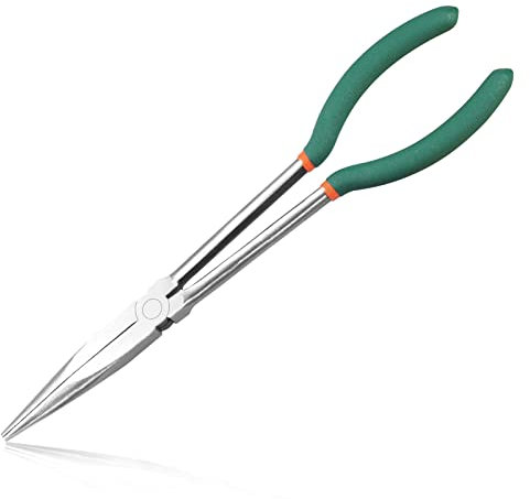 LEONTOOL 11 Inch Long Reach Needle Nose Pliers with Serrated Teeth Long Nose Pliers Straight Extra Long for Hard-to-Reach Narrow Spaces and Limited Clearance Areas