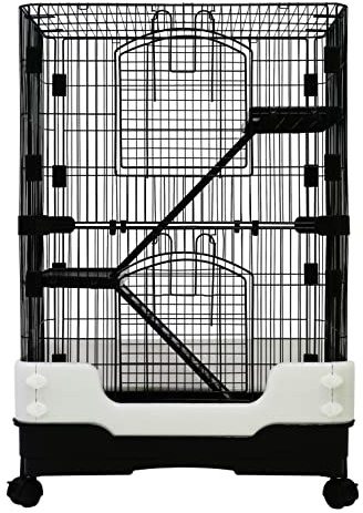 Homey Pet 3 Levels Chinchilla Ferret Pet Crate Small Animals Cages for Rat, Hamster, Guinea Pig, Squirrel, Include Caster Tray and Urine Guard (Black)