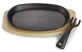 ECHTWERK Sartén para servir de hierro fundido, pequeña sartén con bandeja para servir, mango extraíble, ya horneado, apto para horno, barbacoa, barbacoa e inducción, ideal para cocinar y servir