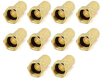 conecto F-Stecker Set, mit Gummidichtung/O-Ring, 7 mm Durchmesser, schraubbar, Adapter zum anschließen von Antennen-Kabel, Sat-Kabel, Koaxial-Kabel, vergoldet, 10er Set