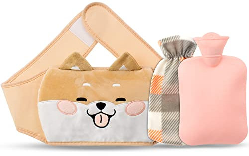 Wearable Hot Water Bottle, Rubber Hot Water Bags with Waist Cover, Belt Hot Compress Warmer Bag for Pain Relief Neck, Shoulders, Legs, Menstrual Cramps, Hand Warmer, Soft Plush Waist Belt Cover (Dog)