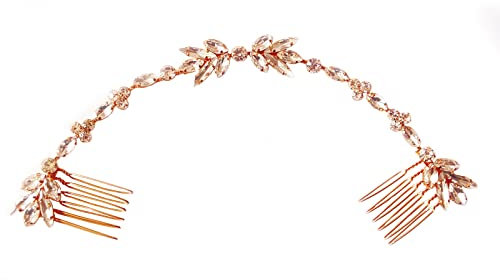 Pettini da Sposa per Capelli, Cerchietto da Sposa con Strass, Accessori per Capelli da Sposa, per Matrimonio, Anniversario, San Valentino (Oro Rosa)