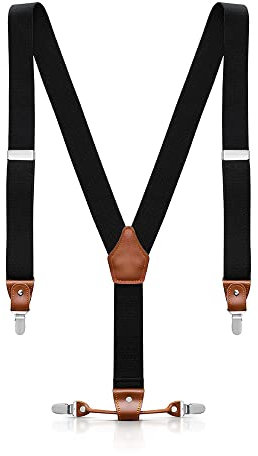AceList Hosenträger für Herren, verstellbar und elastisch, 3,5cm breit in Y-Form, weich mit 3 Metallclips, Einheitsgröße für Damen und Herren, Schwarz