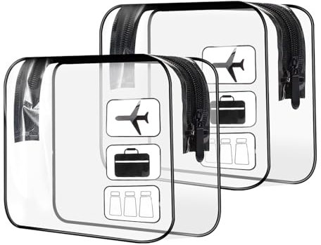 TECDW 2 Pezzi Buste da Viaggio per Liquidi Aereo,Trasparenti da Aereo Borse per Cosmetici con Cerniere,Buste per Liquidi Aereo Riutilizzabile,Kit Viaggio Aereo Trasparente,per Uomini e Donne (nero)