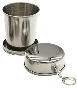 KINHA 75 ml/150 ml/250 ml/Edelstahl-Faltbecher, tragbar, für Outdoor, Reisen, Camping, Teleskopbecher mit Schlüsselanhänger, Wasser, Kaffee, Handbecher