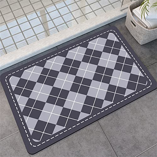 Badematte Rutschfester Badezimmerteppich Absorbierender Badteppich 120x160cm Duschmatte Schnelltrocknende Badematte Home, Badvorleger Rutschfest Waschbar, Bad Teppiche Badezimmermatte Kariert
