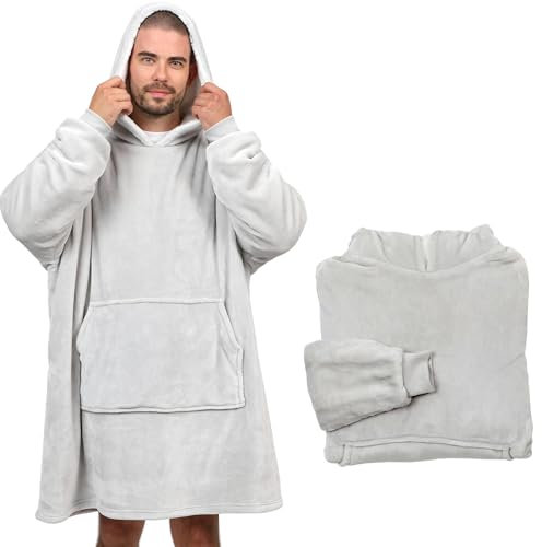 NorthHeat unbeheizter Kuschel Hoodie | flauschige Ärmel Decke | für Freundin, Mama und Papa zu Weihnachten | Kuschelpullover & Deckenpullover (Polyester-Mischung, Grau unbeheizt)