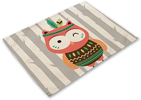 Tovagliette Americana Plastica Lavabili Gufo Grigio Beige Tovagliette Colazione PVC Sottopiatti Antiscivolo Tovagliette Americane Antiscivolo Tovaglietta Resistente Al Calore 30x45cm 6 Pcs