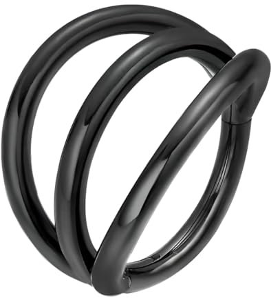 Decentraland 1 Stück 16G Schwarz Durchmesser 10mm 316L Dreikreis-Edelstahlscharnier Nasenring Knorpelohrringe Septumring Daith Tragusohrringe Segmentierte Clicker Lippenpiercing-Schmuck