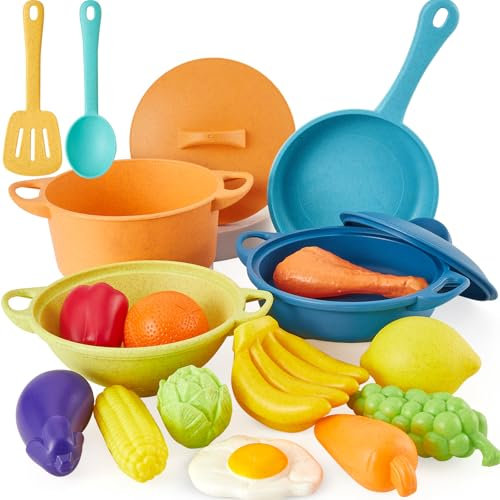 AOLEVA Grande Juguetes de Cocina para Niños, Utensilios de Cocina con Alimentos Accesorios, Juego de Ollas y Sartenes, Juego de Chef Regalo para Niñas Niños 3 4 5 Años