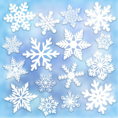 Whaline 32 adesivi in gel bianco invernale spesso adesivi natalizi fiocchi di neve per finestre in gel per casa, aula materna, decorazione per feste di Natale