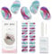 JMEOWIO Gel Nail Stickers Marble Blue Purple Semi Cured Gel Nail Strips Wraps UV/LED Nails Art Design Decoration Accessories